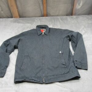 Volcom Queso Jacket Mens Medium Blue White Pinstripe Graphic Full Zip Rain Wind